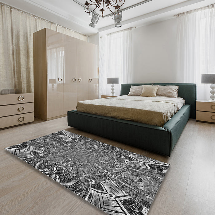 Patterned Dark Gray Black Rug in a Bedroom, pat127gry