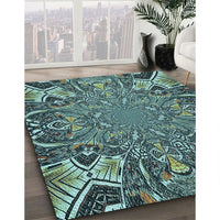 Patterned Dark Slate Grey Green Rug, pat127lblu