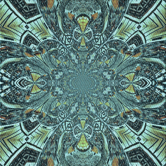 Round Patterned Dark Slate Grey Green Rug, pat127lblu