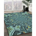 Machine Washable Transitional Dark Slate Grey Green Rug in a Family Room, wshpat127lblu