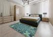 Patterned Dark Slate Grey Green Rug in a Bedroom, pat127lblu