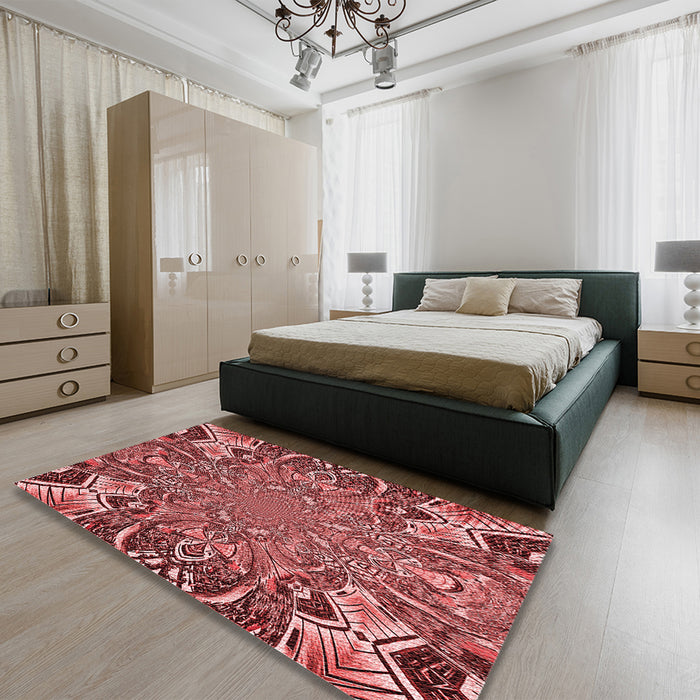 Patterned Pastel Red Pink Rug in a Bedroom, pat127rd