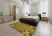 Patterned Yellow Rug in a Bedroom, pat127yw