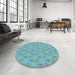 Round Patterned Deep-Sea Green Rug in a Office, pat1271lblu