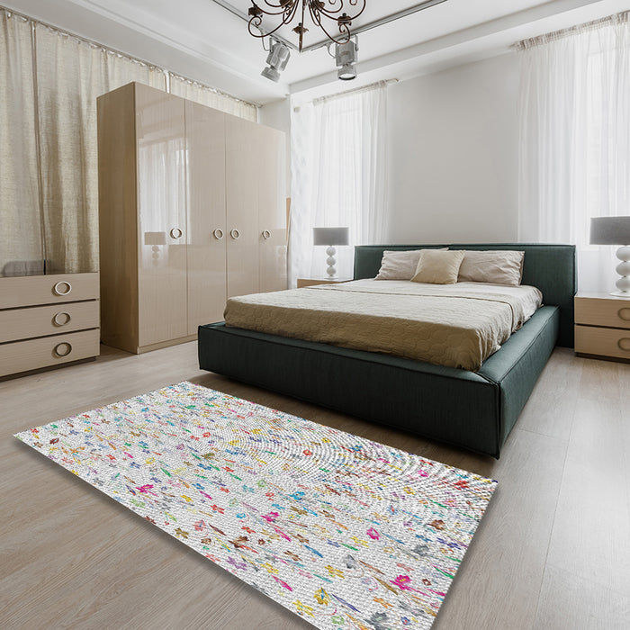 Machine Washable Transitional Off White Beige Rug in a Bedroom, wshpat1272