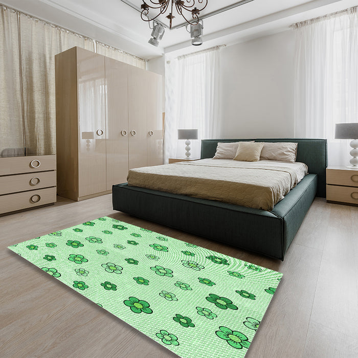 Patterned Mint Green Rug in a Bedroom, pat1275grn