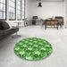 Round Patterned Emerald Green Rug in a Office, pat1276grn