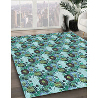 Patterned Medium Turquoise Green Rug, pat1276lblu