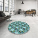 Round Patterned Medium Turquoise Green Rug in a Office, pat1276lblu