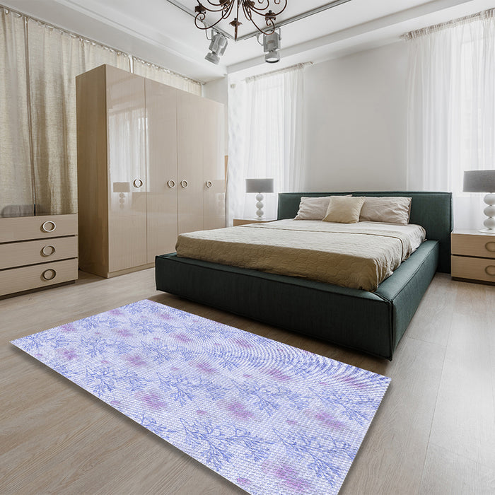Round Machine Washable Transitional Blue Rug in a Office, wshpat1277blu
