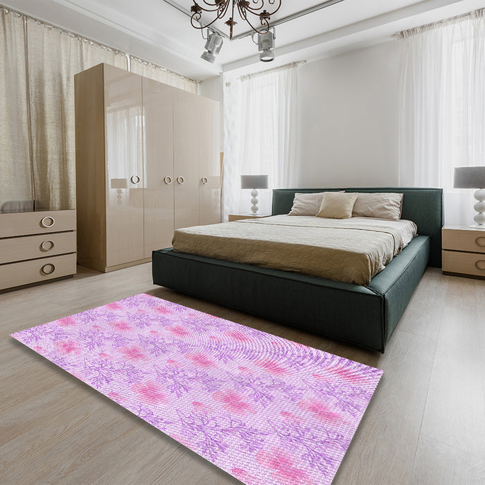 Round Machine Washable Transitional Violet Purple Rug in a Office, wshpat1277pur