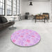 Round Patterned Violet Purple Rug in a Office, pat1277pur