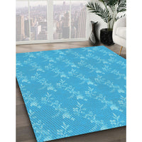 Patterned Bright Turquoise Blue Rug, pat1278lblu