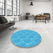 Round Patterned Bright Turquoise Blue Rug in a Office, pat1278lblu