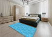 Patterned Bright Turquoise Blue Rug in a Bedroom, pat1278lblu