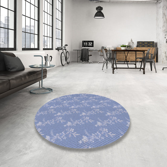 Round Machine Washable Transitional Jeans Blue Rug in a Office, wshpat1278