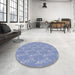 Round Machine Washable Transitional Jeans Blue Rug in a Office, wshpat1278