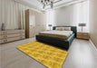 Patterned Deep Yellow Rug in a Bedroom, pat1279yw