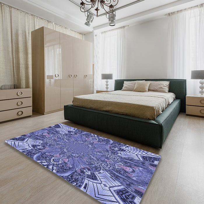 Patterned Deep Periwinkle Purple Rug in a Bedroom, pat128blu