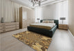 Patterned Dark Bronze Brown Rug in a Bedroom, pat128brn