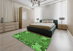 Patterned Green Rug in a Bedroom, pat128grn