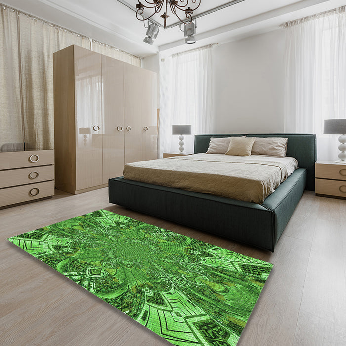 Patterned Green Rug in a Bedroom, pat128grn