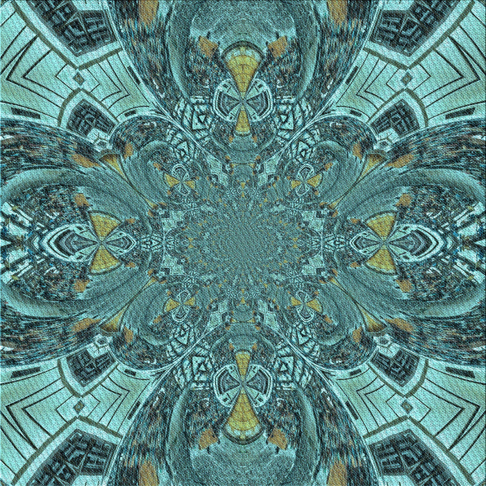 Round Patterned Medium Turquoise Green Rug, pat128lblu