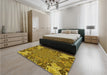 Patterned Dark Bronze Brown Rug in a Bedroom, pat128yw