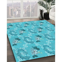 Patterned Dark Turquoise Green Rug, pat1280lblu