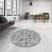 Round Machine Washable Transitional Gray Rug in a Office, wshpat1280