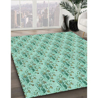 Patterned Medium Sea Green Rug, pat1281lblu