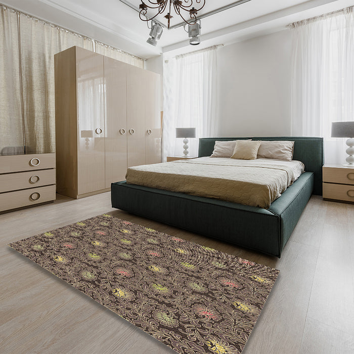 Patterned Brown Rug in a Bedroom, pat1282brn
