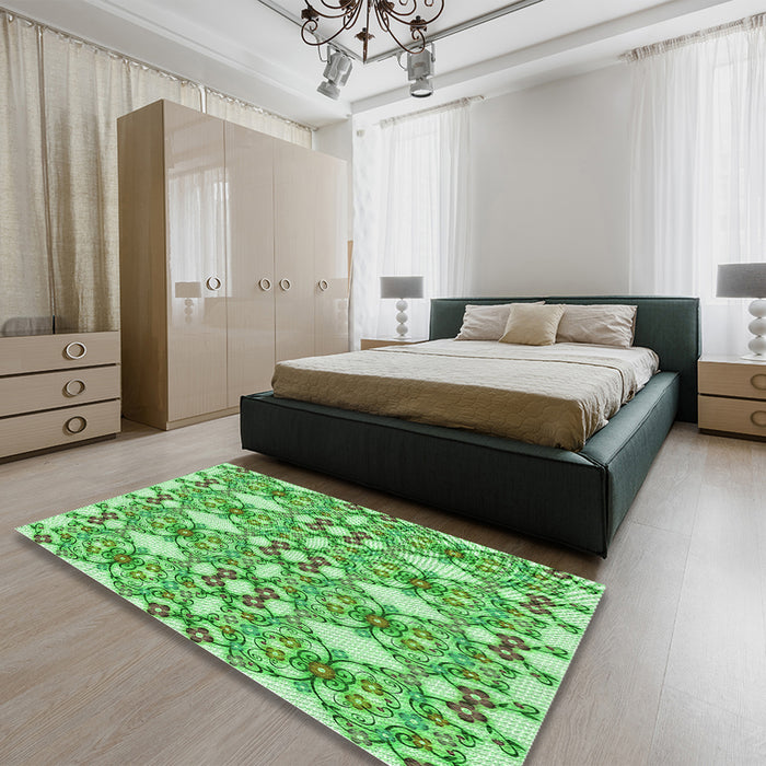 Round Machine Washable Transitional Dark Lime Green Rug in a Office, wshpat1283grn