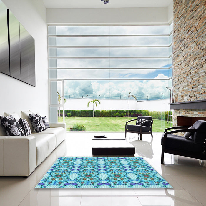 Machine Washable Transitional Blue Ivy Blue Rug in a Kitchen, wshpat1283lblu