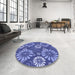 Round Patterned Sky Blue Rug in a Office, pat1285blu