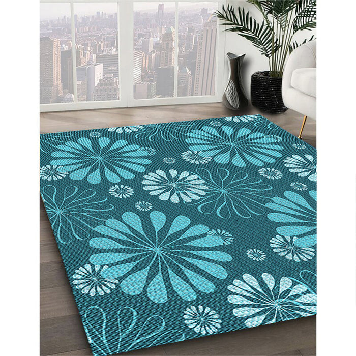 Patterned Teal Green Rug in Family Room, pat1285lblu