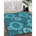 Patterned Teal Green Rug in Family Room, pat1285lblu