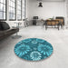 Round Patterned Teal Green Rug in a Office, pat1285lblu