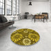 Round Patterned Yellow Rug in a Office, pat1285yw