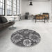 Round Patterned Dark Gray Novelty Rug in a Office, pat1285