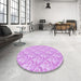 Round Patterned Blossom Pink Rug in a Office, pat1286pur