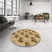 Round Patterned Yellow Orange Rug in a Office, pat1287brn