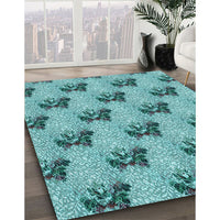 Patterned Aquamarine Stone Green Rug, pat1287lblu