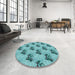 Round Patterned Aquamarine Stone Green Rug in a Office, pat1287lblu