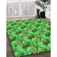 Patterned Dark Lime Green Rug, pat1288grn