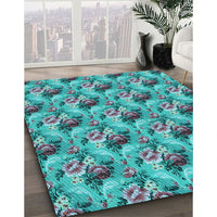 Patterned Bright Turquoise Blue Rug, pat1288lblu