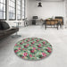 Round Machine Washable Transitional Green Rug in a Office, wshpat1288