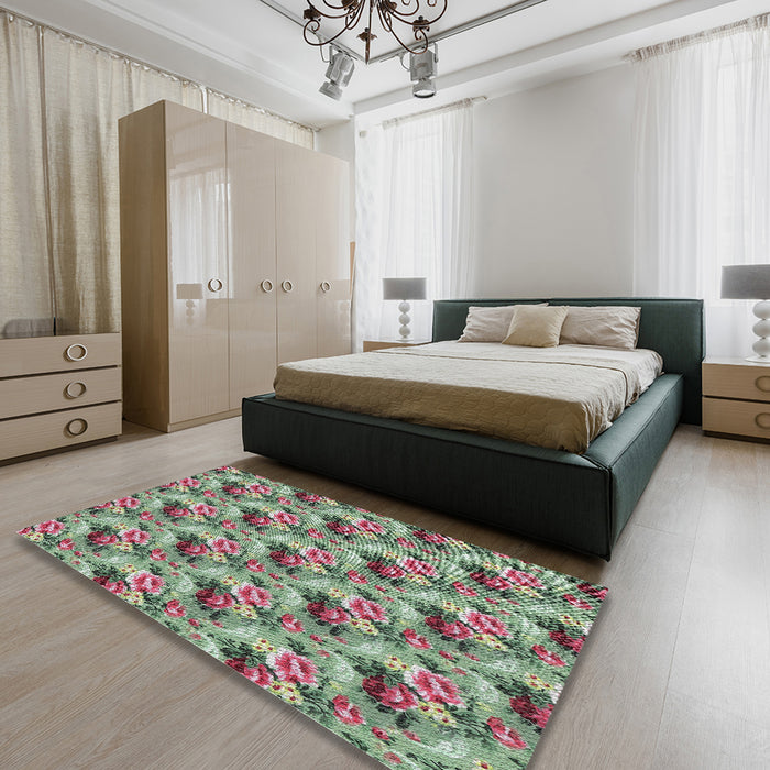 Patterned Green Novelty Rug in a Bedroom, pat1288