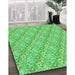 Patterned Neon Green Rug in Family Room, pat1289grn