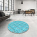 Round Patterned Dark Turquoise Green Rug in a Office, pat1289lblu